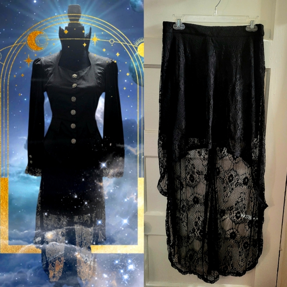 Forever 21 Black Lace High-Low Maxi Skirt